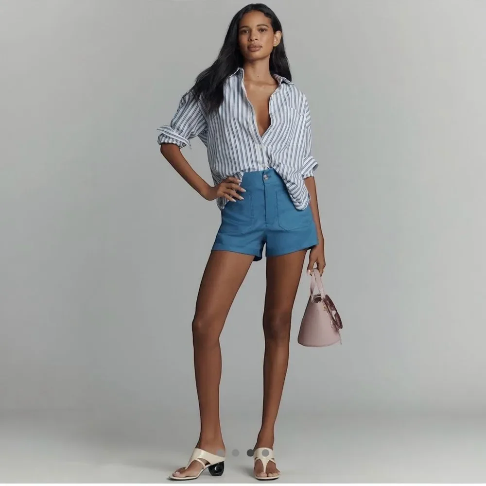 NWT Anthropologie Colette Shorts Maeve Linen Blue Size 31